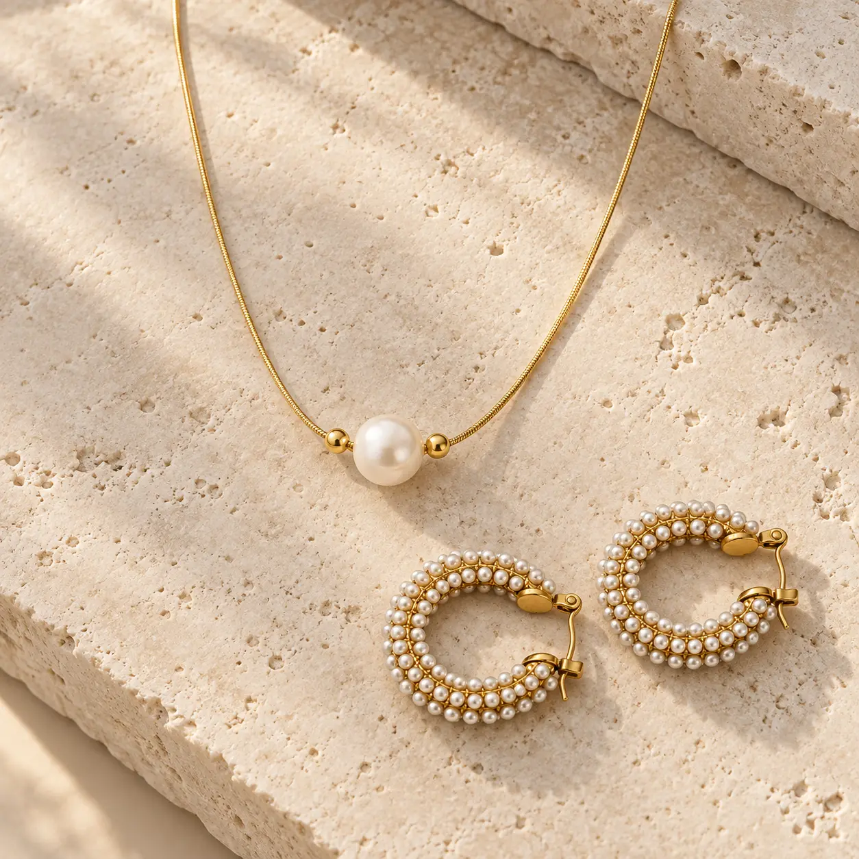 Serenity Pearl necklace and Vellora pearl hoops